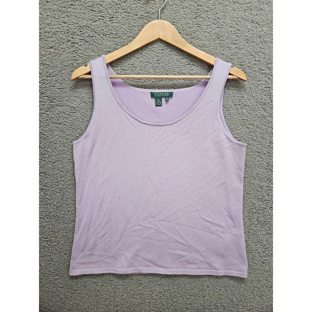Lauren Ralph Lauren Tank L Lavender Silk Blend Knit Shell Quiet Luxury FLAW